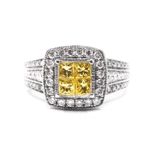 0.52 Princess Cut Yellow Diamond Cluster Ring | Pre-Loved | 14K White Gold