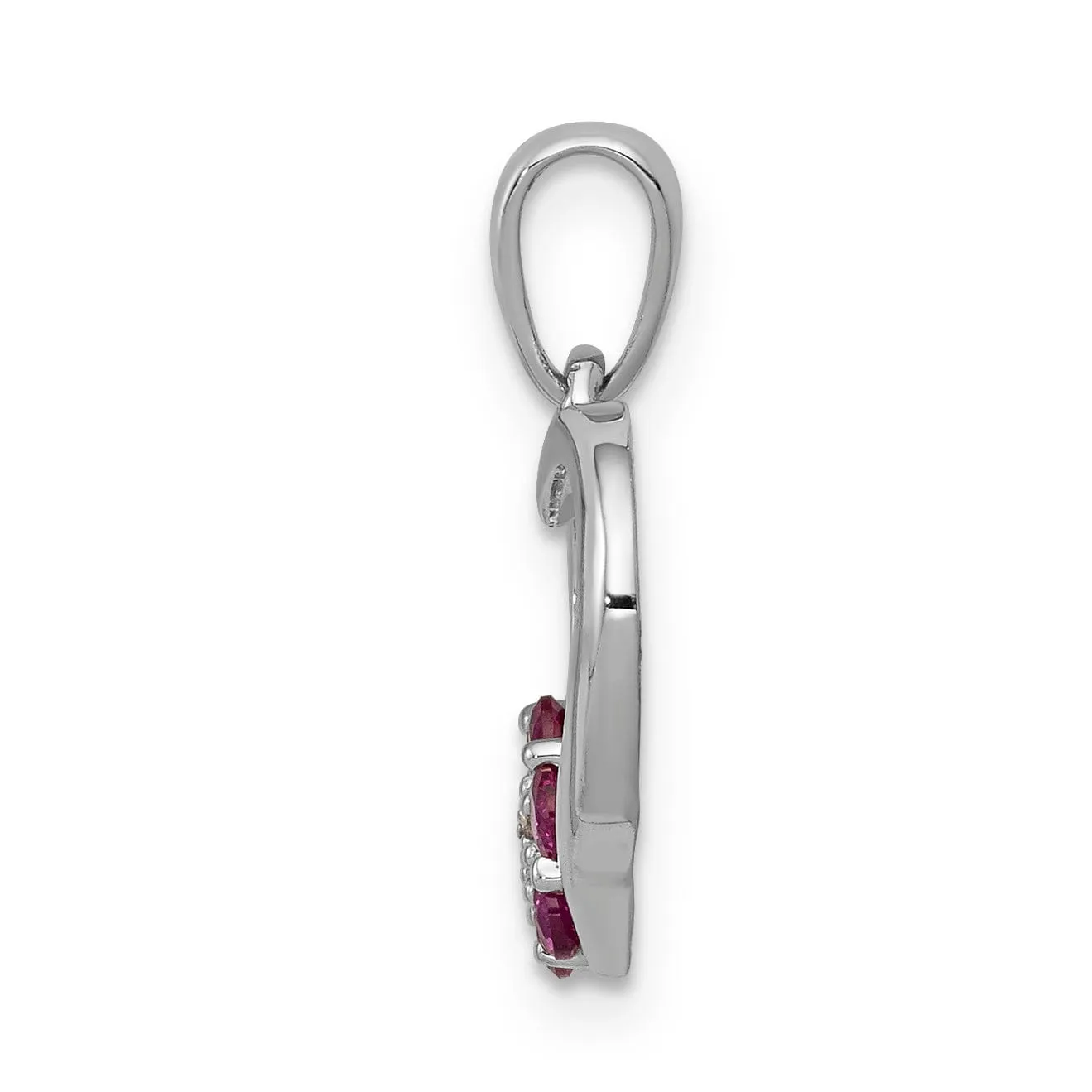 14k White Gold Polished Finish Closed Back 0.003-CT Diamond & 0.21-CT Ruby Stones Heart with Flower Design Charm Pendant