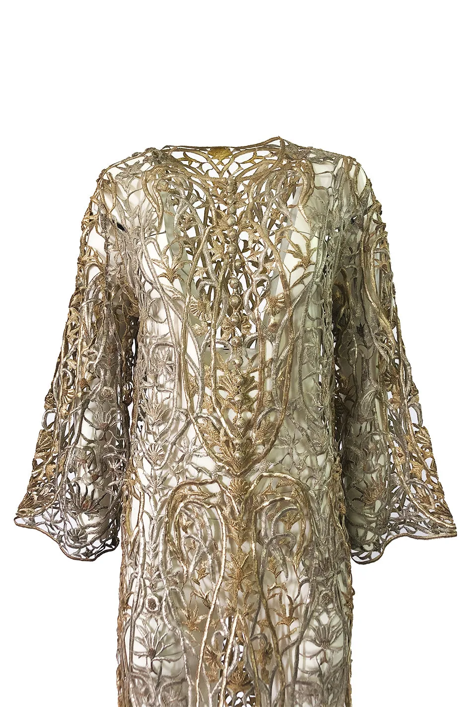 1960s Unlabeled Couture Heavy Metallic Gold & Silver Thread Caftan