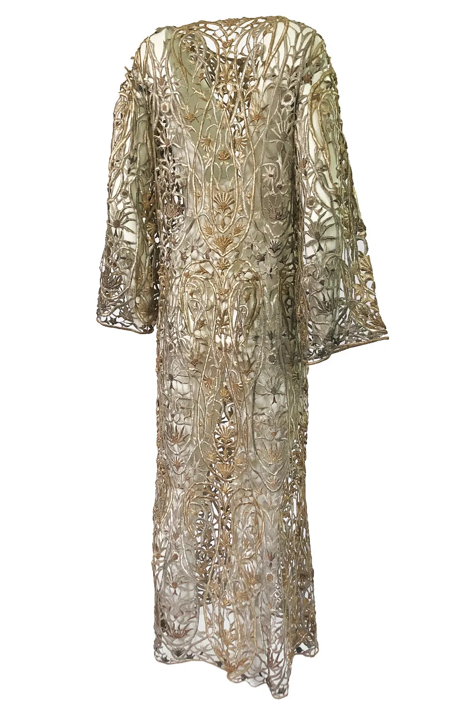 1960s Unlabeled Couture Heavy Metallic Gold & Silver Thread Caftan