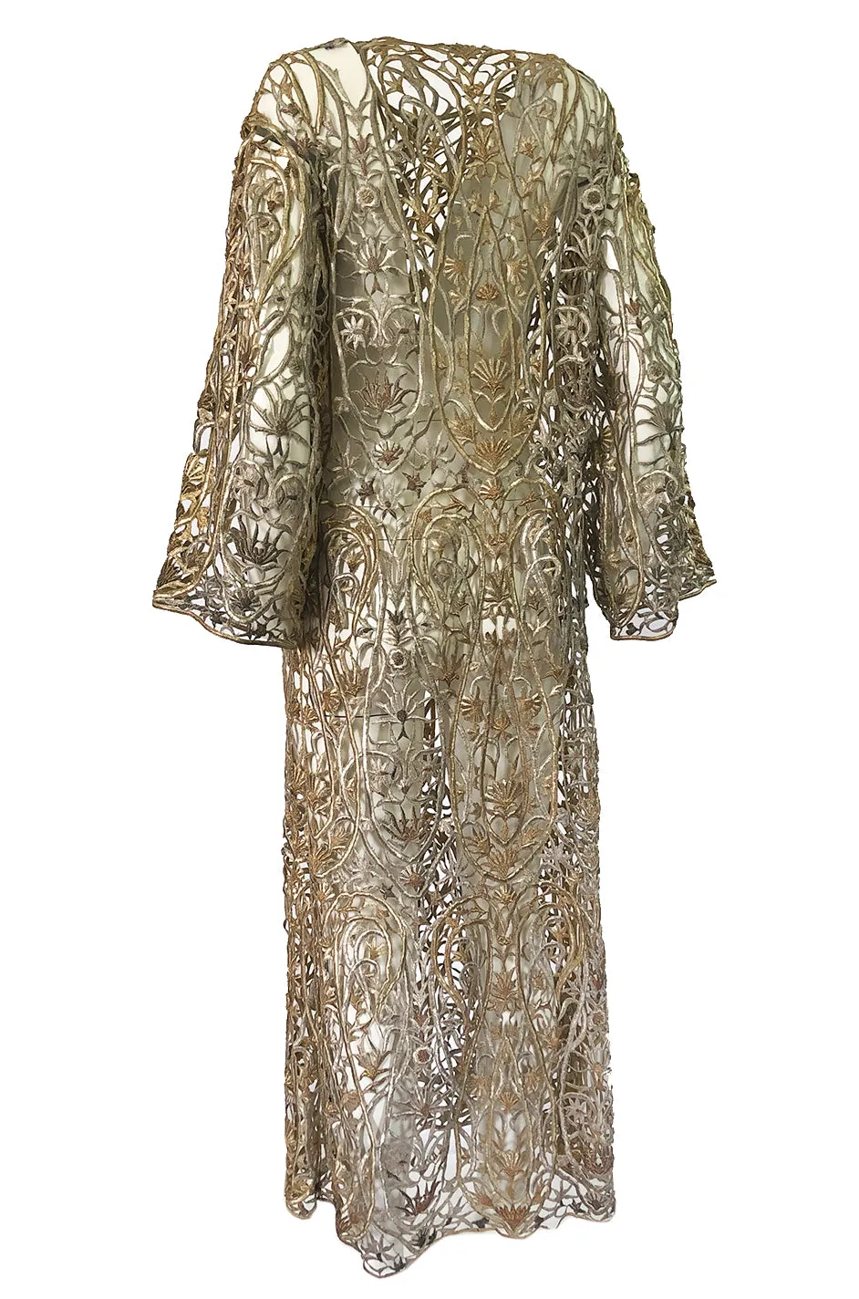 1960s Unlabeled Couture Heavy Metallic Gold & Silver Thread Caftan