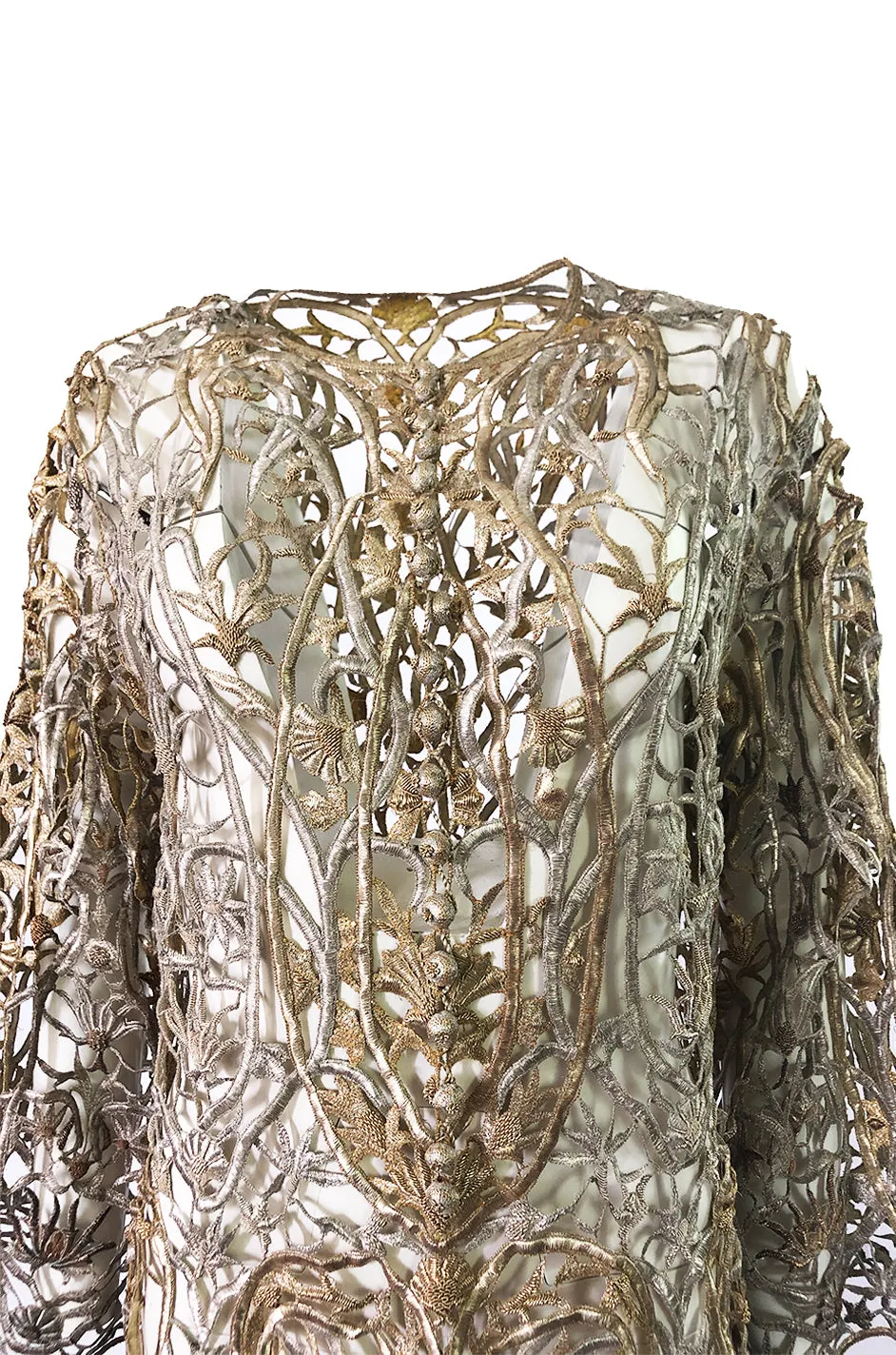 1960s Unlabeled Couture Heavy Metallic Gold & Silver Thread Caftan