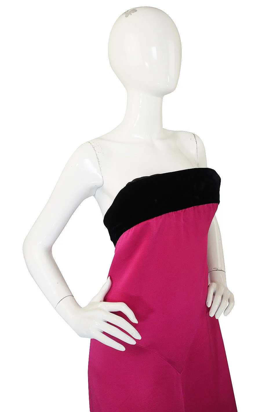 1970s YSL Shocking Pink Strapless Gown