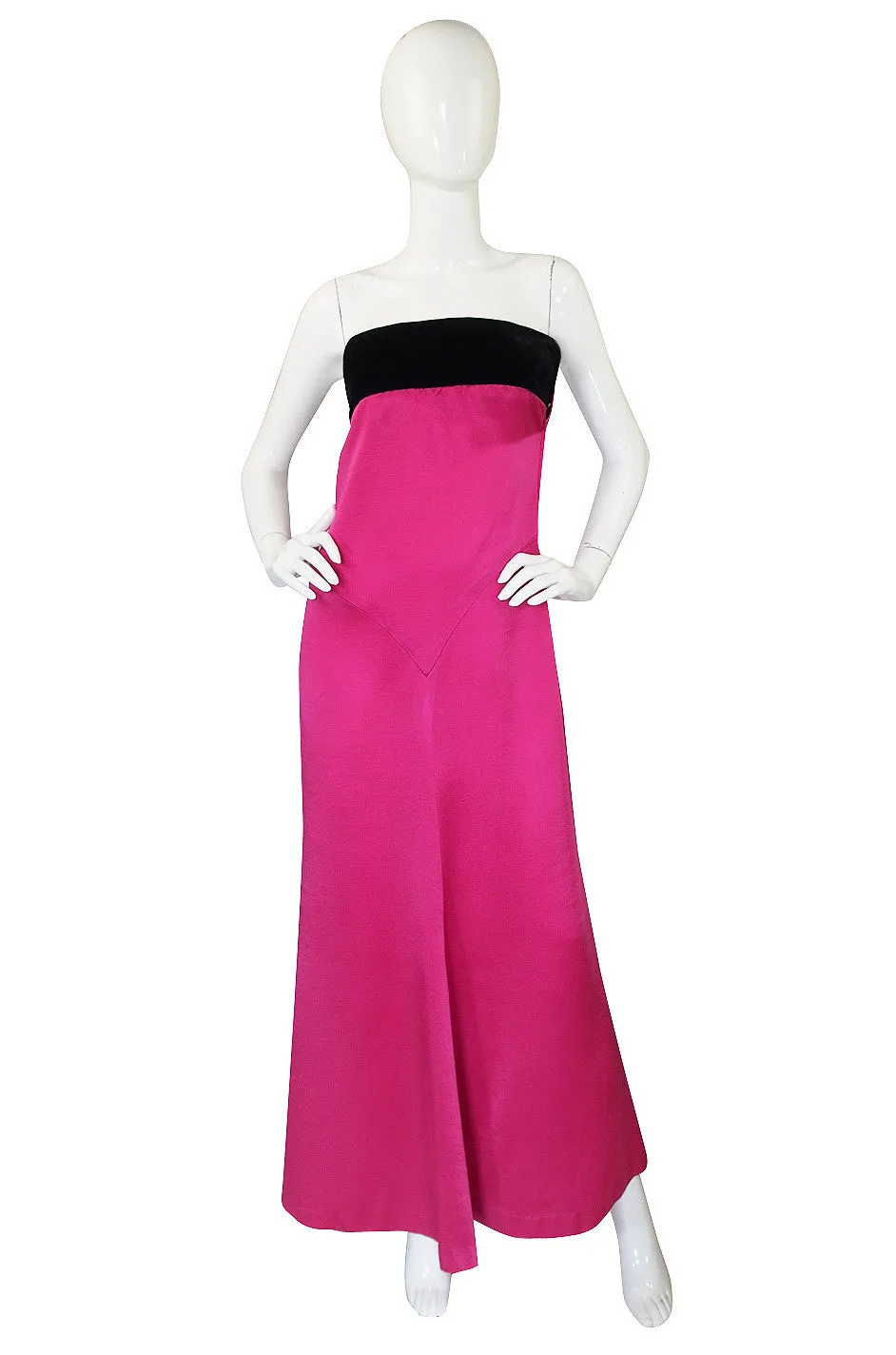 1970s YSL Shocking Pink Strapless Gown