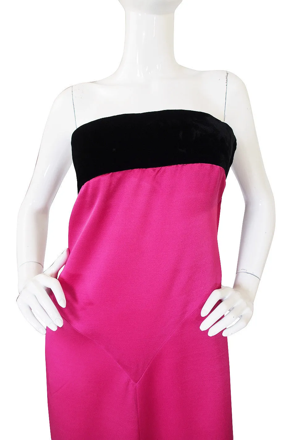 1970s YSL Shocking Pink Strapless Gown