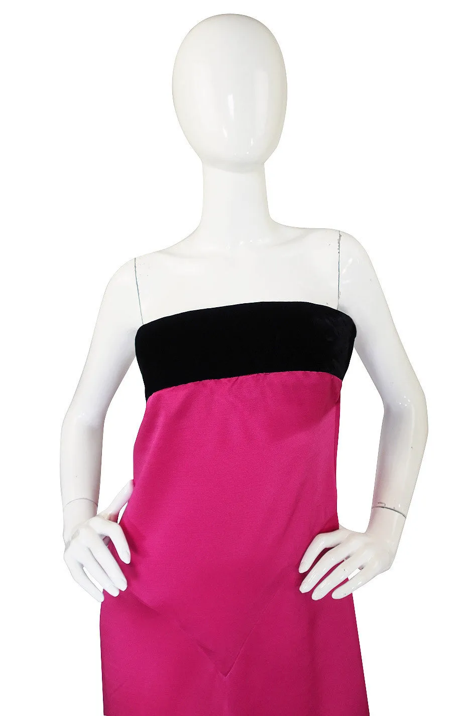 1970s YSL Shocking Pink Strapless Gown