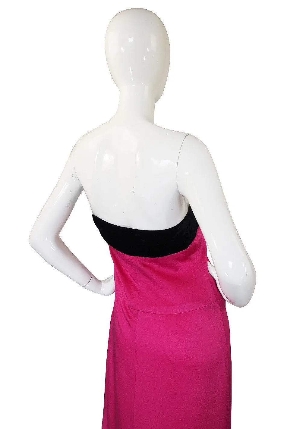 1970s YSL Shocking Pink Strapless Gown