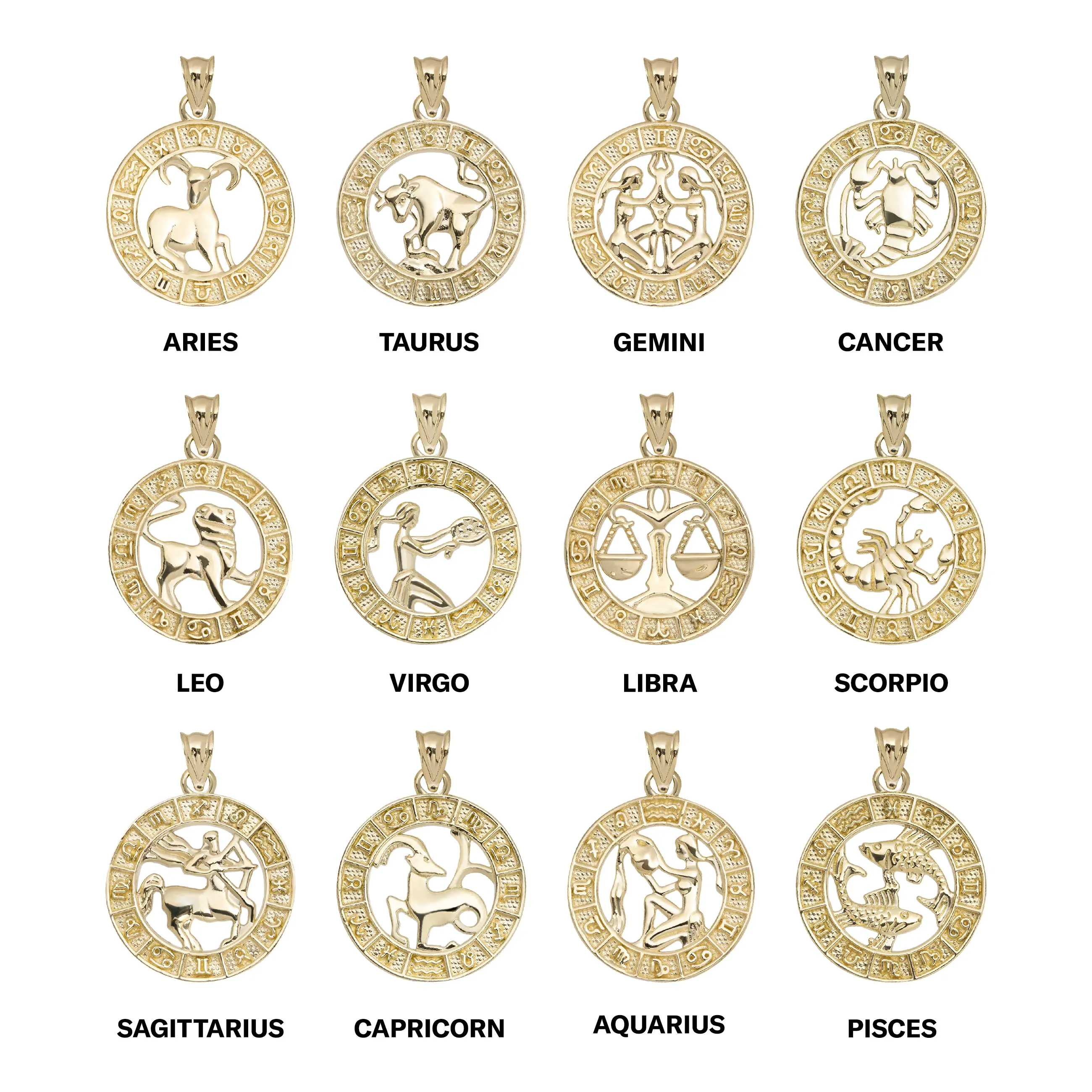 1" Zodiac Pendant 10K Yellow Gold