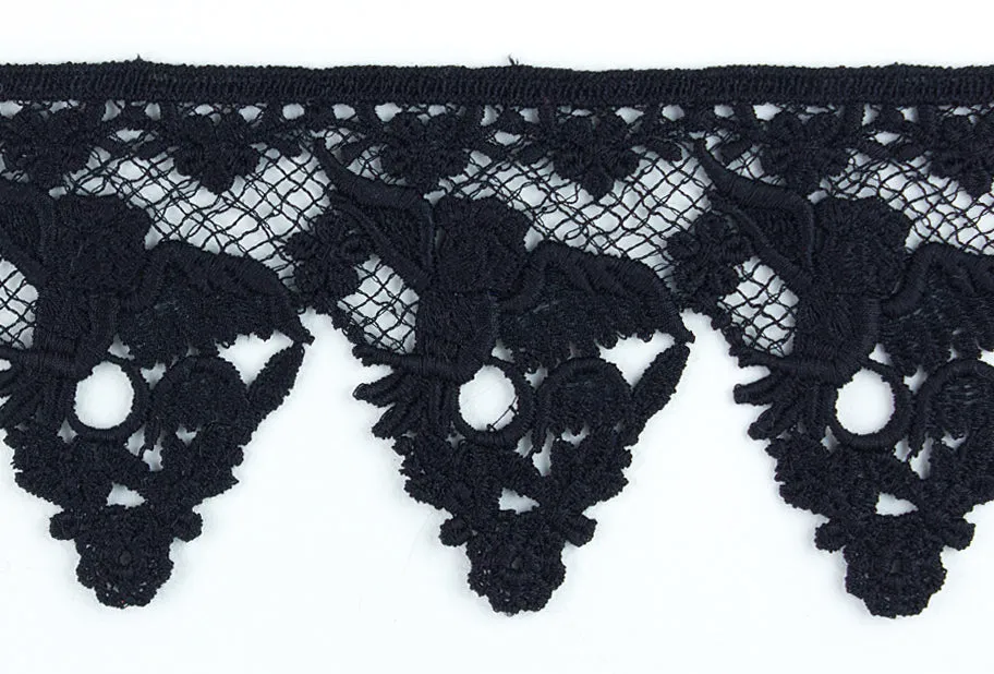 2 3/4" Triangular Scallops  Black Venise Edging Lace