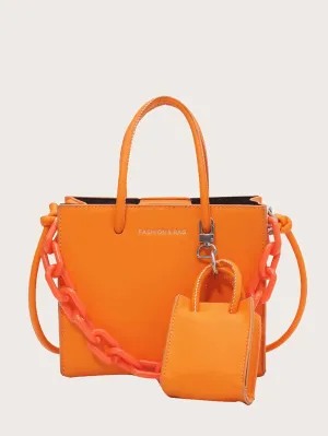 2pcs Neon Orange Satchel Bag Set