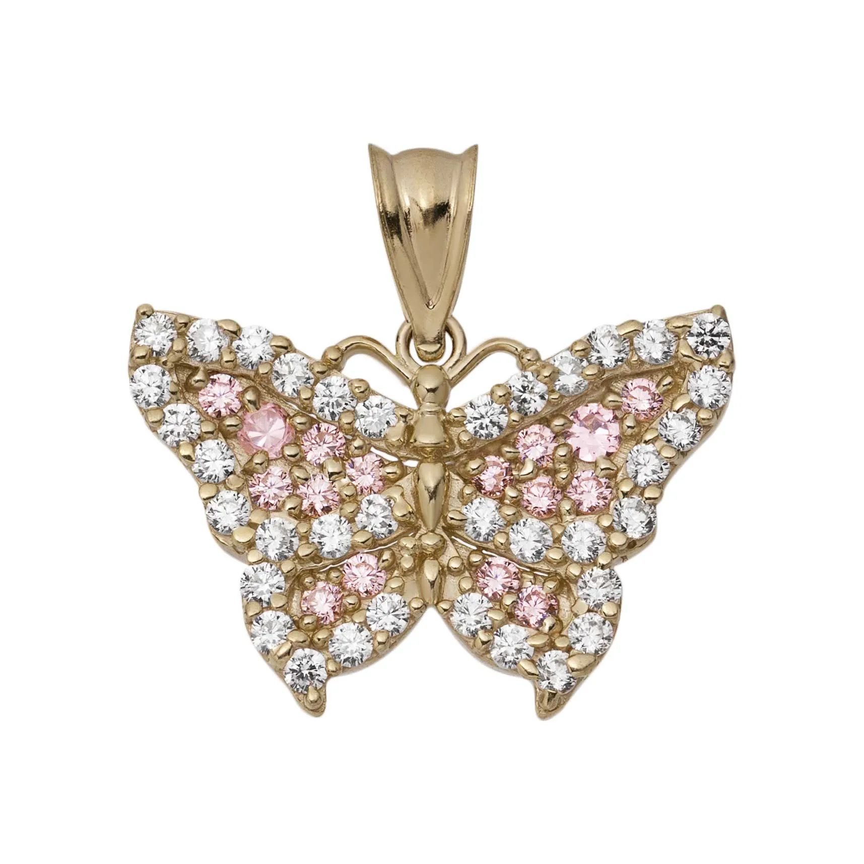 3/4" Pink CZ Butterfly Pendant 10K Yellow Gold