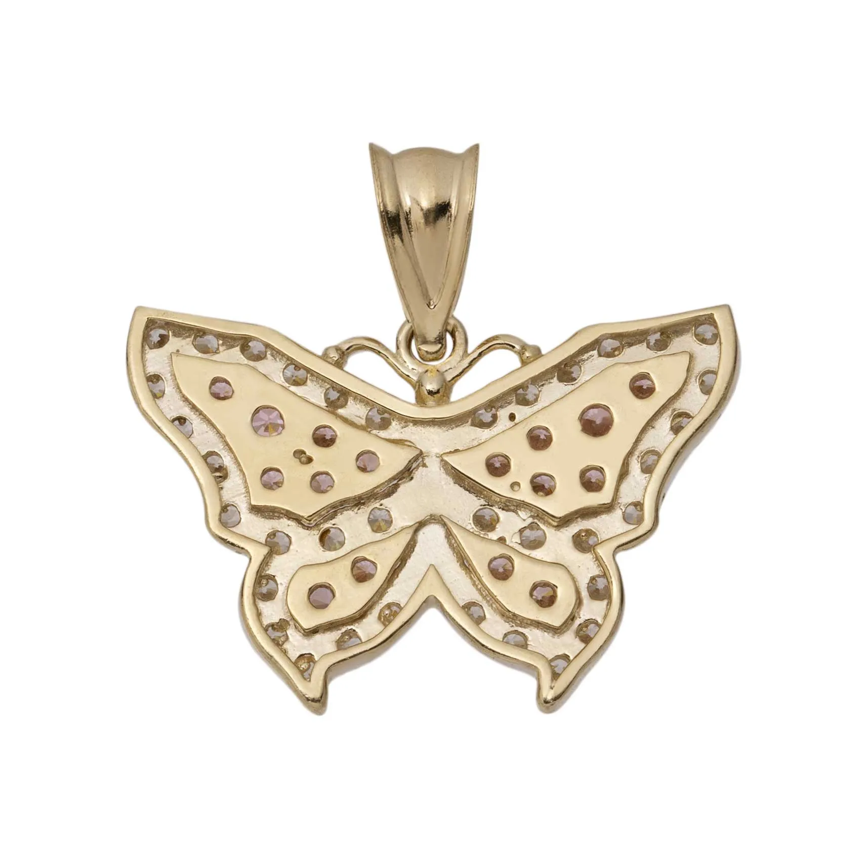 3/4" Pink CZ Butterfly Pendant 10K Yellow Gold