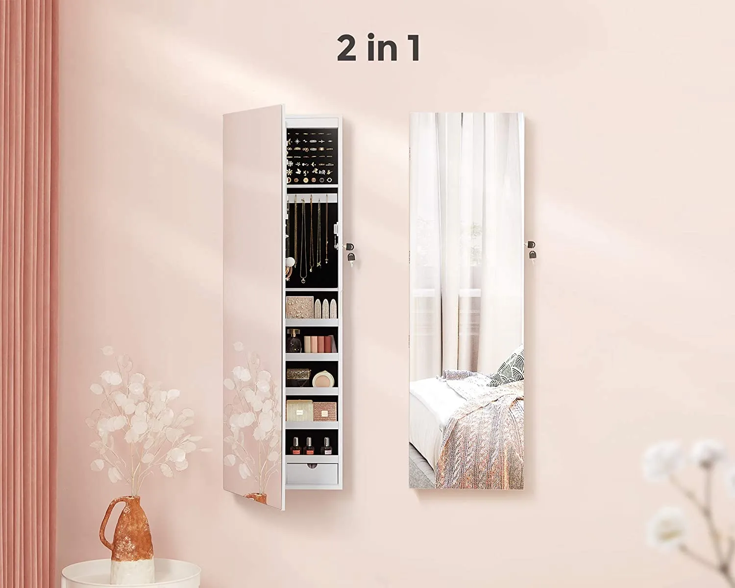 47" H Full Screen Mirror Hanging Jewelry Cabinet