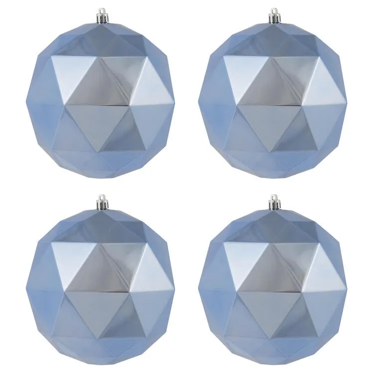 6" Periwinkle Shiny Geometric Balls Ornaments 4 Per Bag