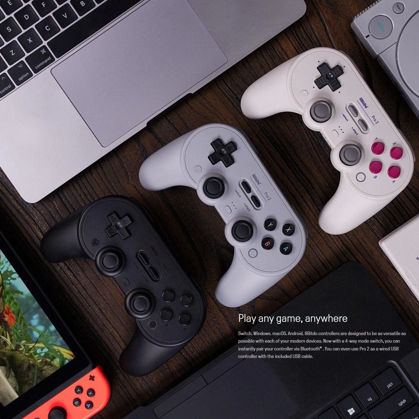 8BitDo Pro 2 Bluetooth Controller: HALL version. For Nintendo Switch, PC, MacOS, Android, Steam, Pi