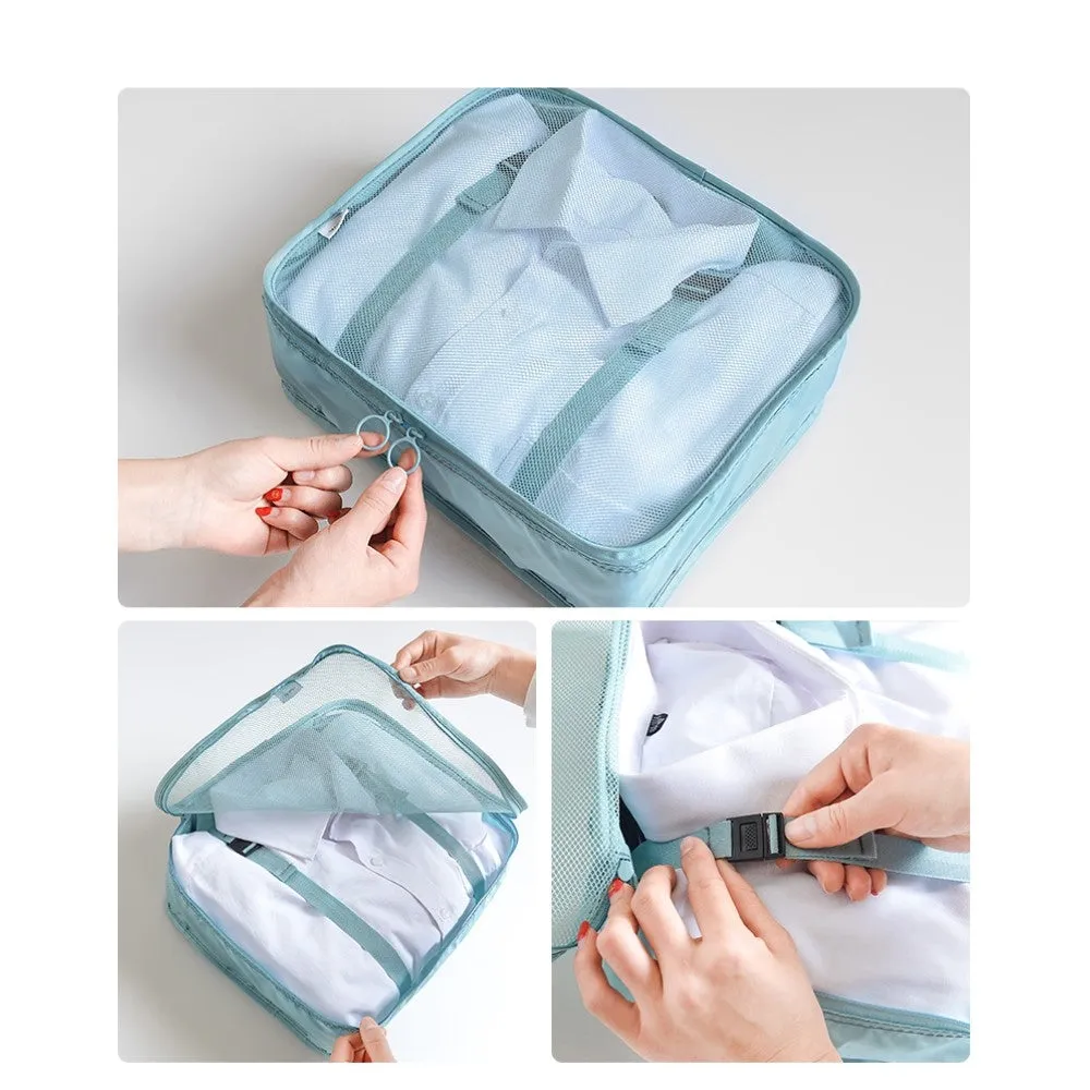 8in1 Splashproof Suitcase Organizer Travel Luggage Compression Garment Bag Set - Light Blue