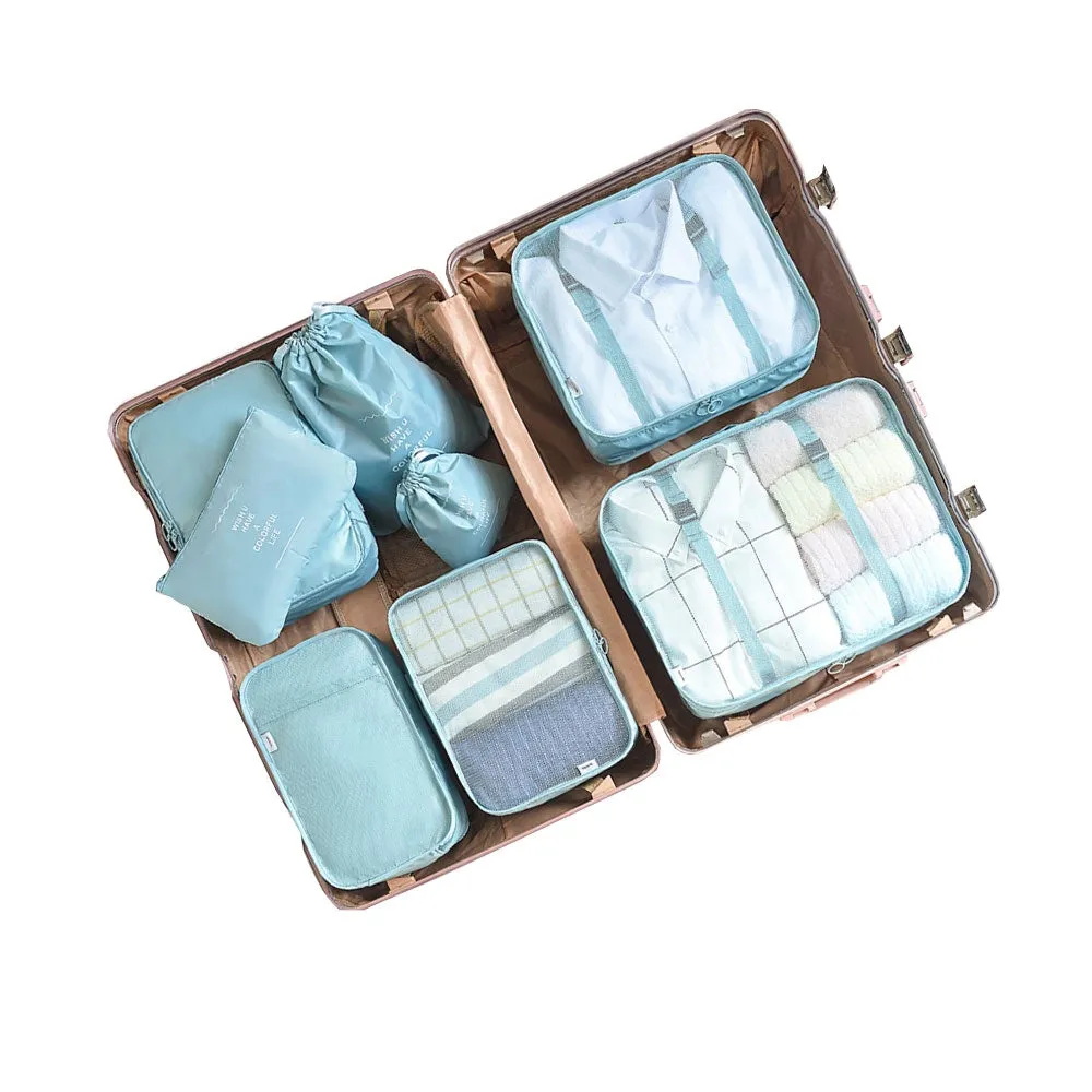 8in1 Splashproof Suitcase Organizer Travel Luggage Compression Garment Bag Set - Light Blue