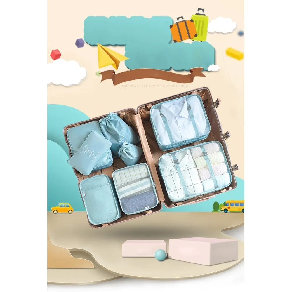 8in1 Splashproof Suitcase Organizer Travel Luggage Compression Garment Bag Set - Light Blue