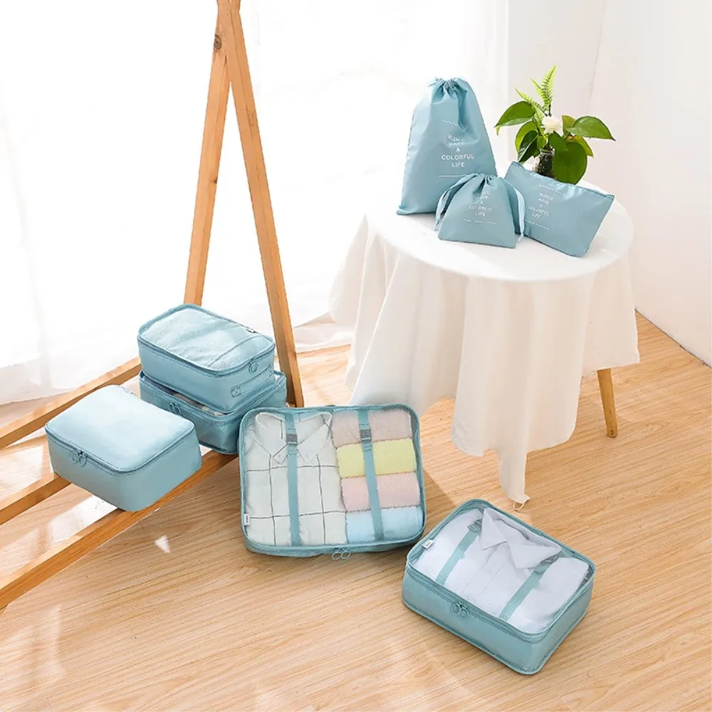 8in1 Splashproof Suitcase Organizer Travel Luggage Compression Garment Bag Set - Light Blue