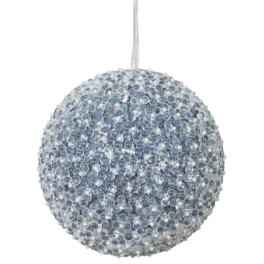 8" Pewter Acrylic Beaded Christmas Ball Ornament