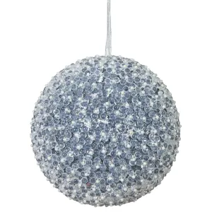 8" Pewter Acrylic Beaded Christmas Ball Ornament