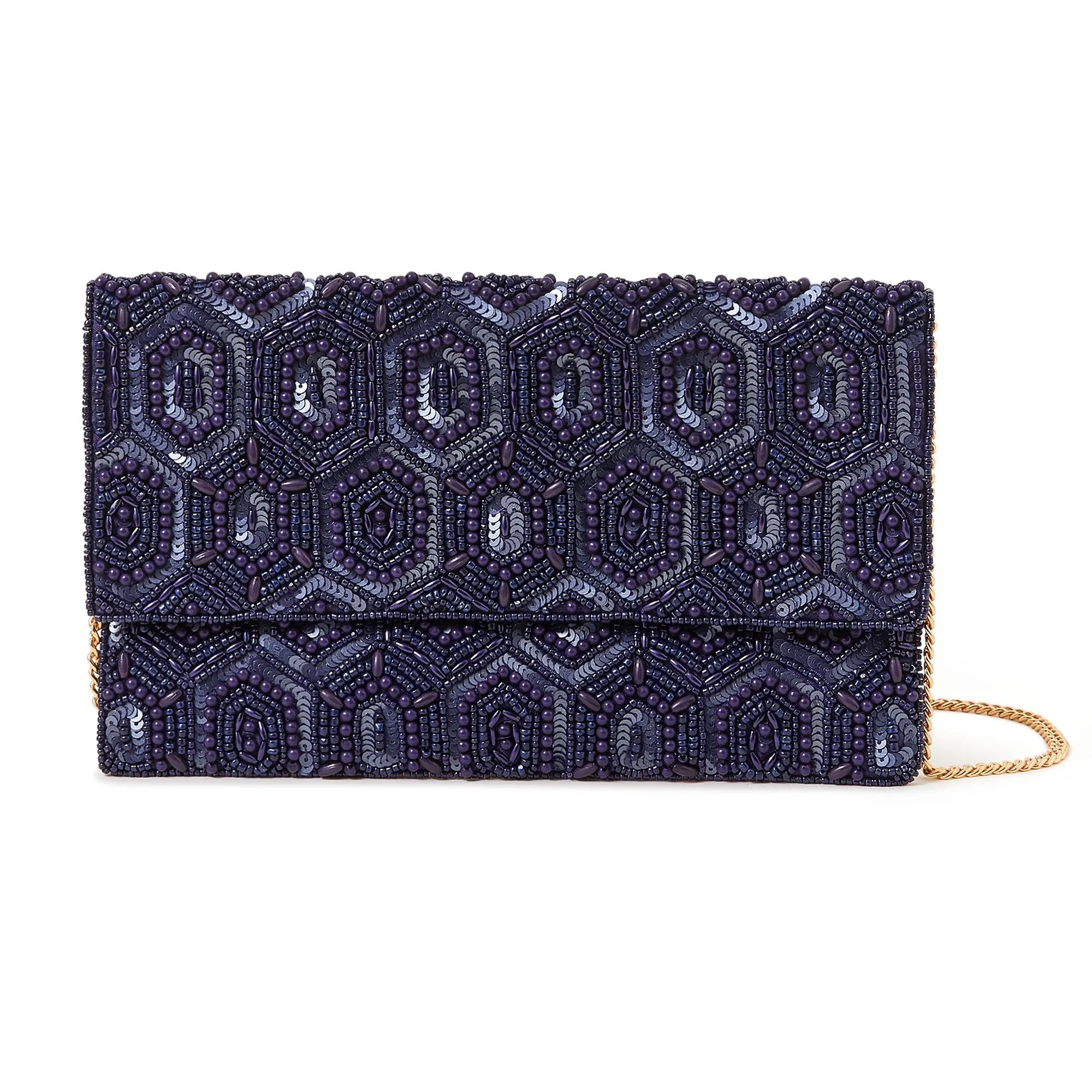 Accessorize London Women's Blue Classic Beaded Embellished Clutch