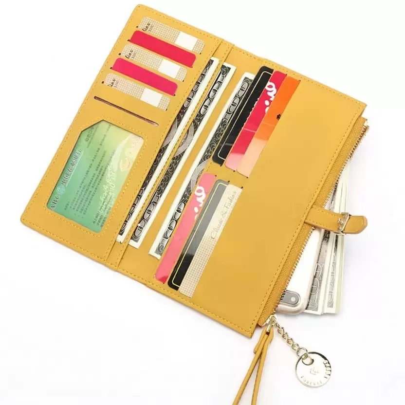 Alexvyan Yellow Long Belt Design Bi-Fold Women's Purse Wallet Card Organizer Female Hand Purse Clutch Women/Ladies/Girls Wallets 12 Card Holder 3 Long Pocket -1 Zipper Long Coin Pocket