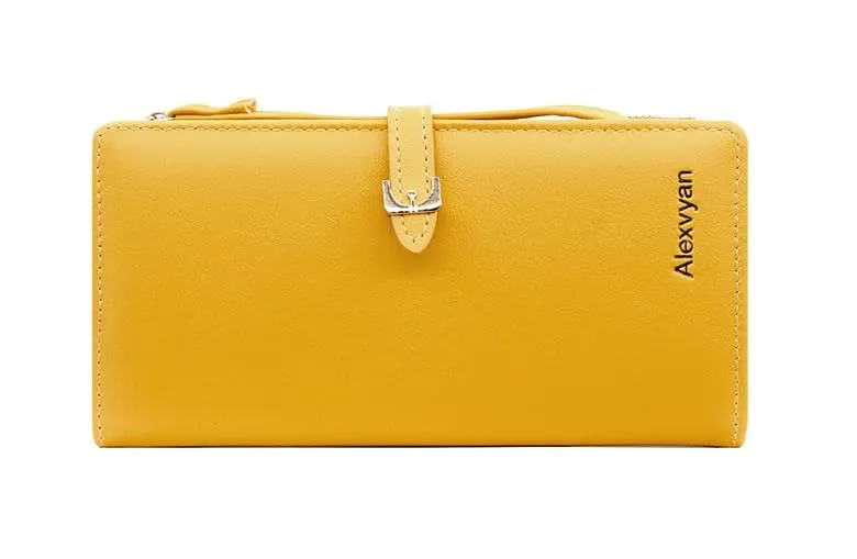 Alexvyan Yellow Long Belt Design Bi-Fold Women's Purse Wallet Card Organizer Female Hand Purse Clutch Women/Ladies/Girls Wallets 12 Card Holder 3 Long Pocket -1 Zipper Long Coin Pocket