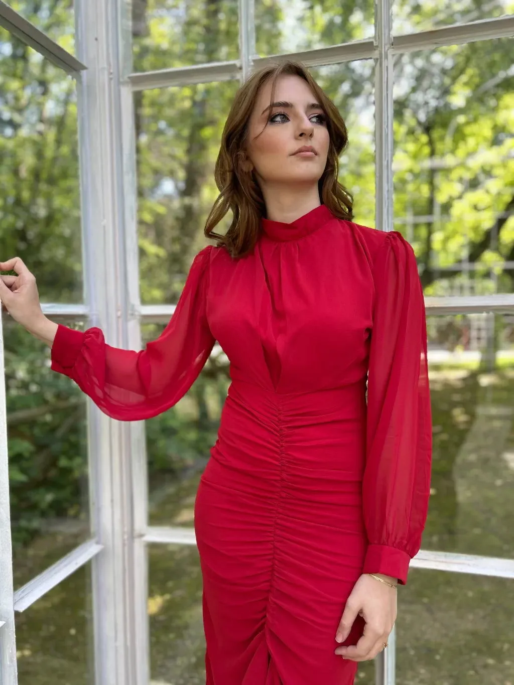 Alina Red Chiffon Dress