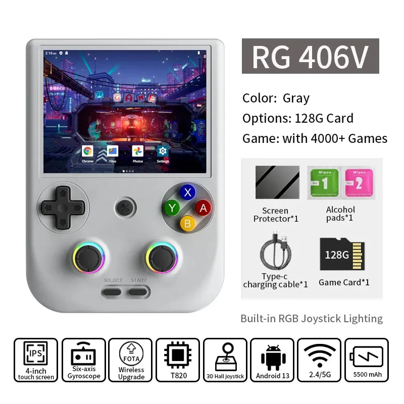 ANBERNIC RG 406V Handheld Game Console 4" IPS Multi-touch Screen Android13 RG406V Retro Video Games Support 1080p DP FOTA Update