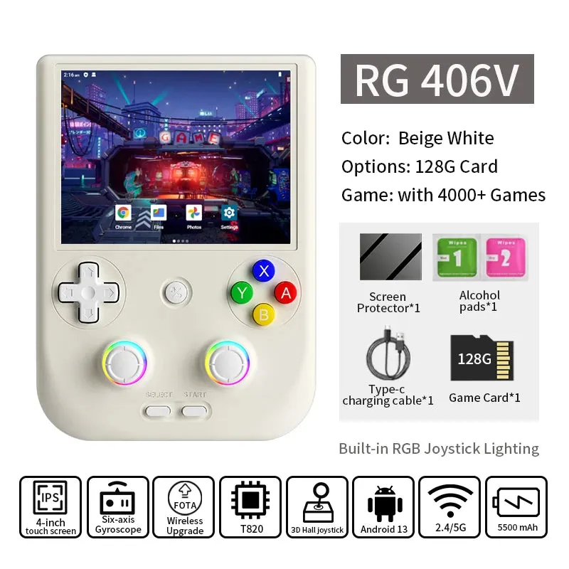 ANBERNIC RG 406V Handheld Game Console 4" IPS Multi-touch Screen Android13 RG406V Retro Video Games Support 1080p DP FOTA Update