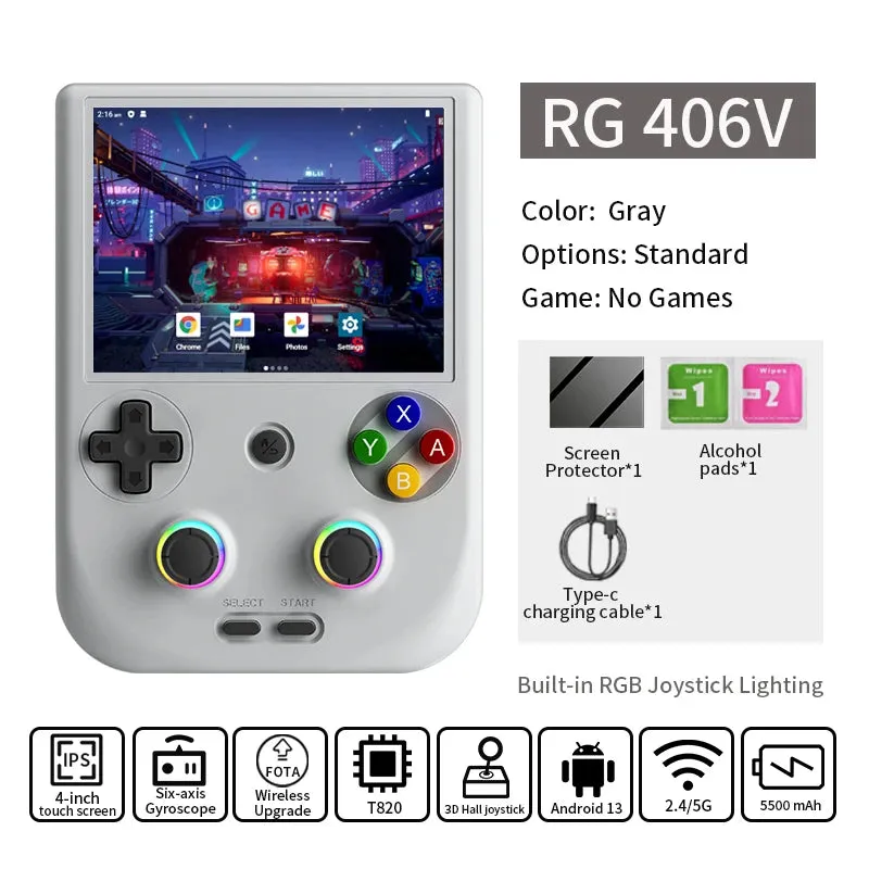 ANBERNIC RG 406V Handheld Game Console 4" IPS Multi-touch Screen Android13 RG406V Retro Video Games Support 1080p DP FOTA Update