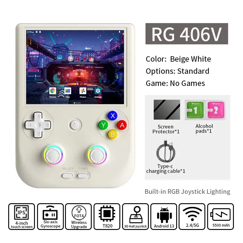 ANBERNIC RG 406V Handheld Game Console 4" IPS Multi-touch Screen Android13 RG406V Retro Video Games Support 1080p DP FOTA Update