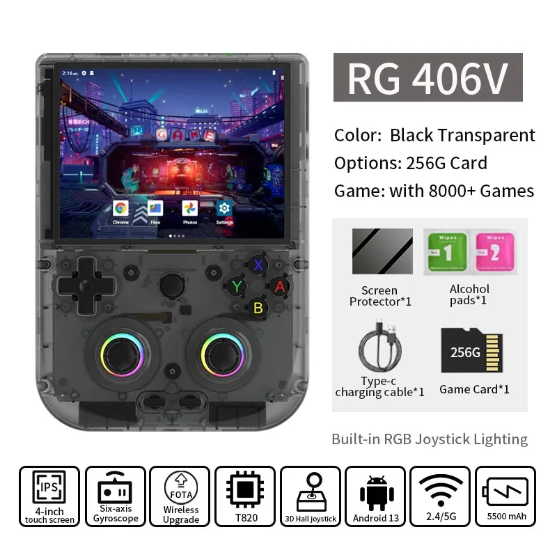 ANBERNIC RG 406V Handheld Game Console 4" IPS Multi-touch Screen Android13 RG406V Retro Video Games Support 1080p DP FOTA Update