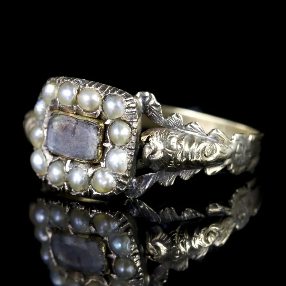 Antique Georigan Mourning Pearl Ring Circa 1800