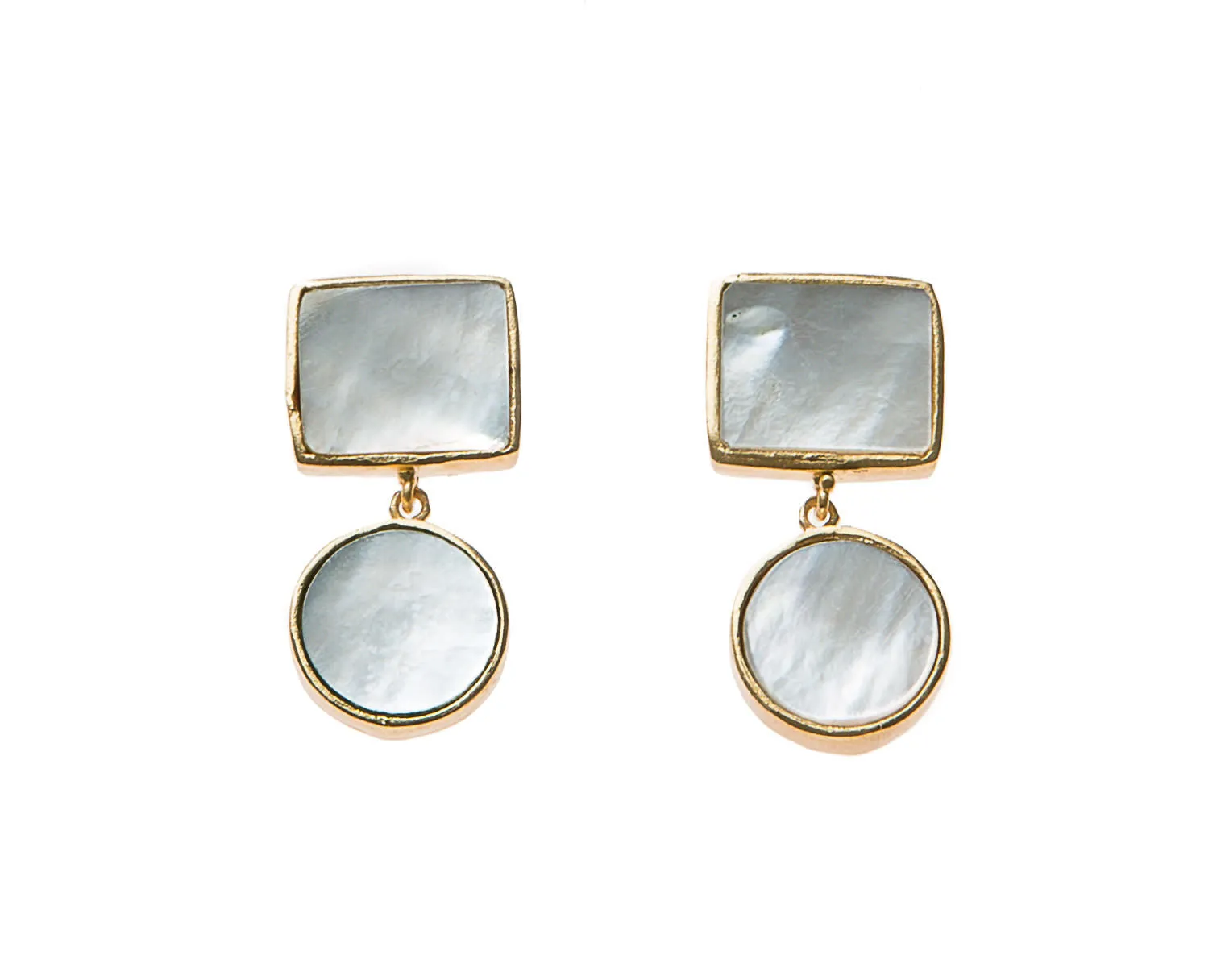 Anya Earrings (Square & Round Slate Mother-Of-Pearl)