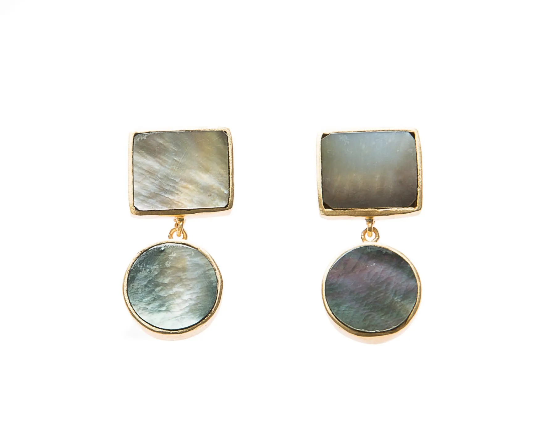 Anya Earrings (Square & Round Slate Mother-Of-Pearl)