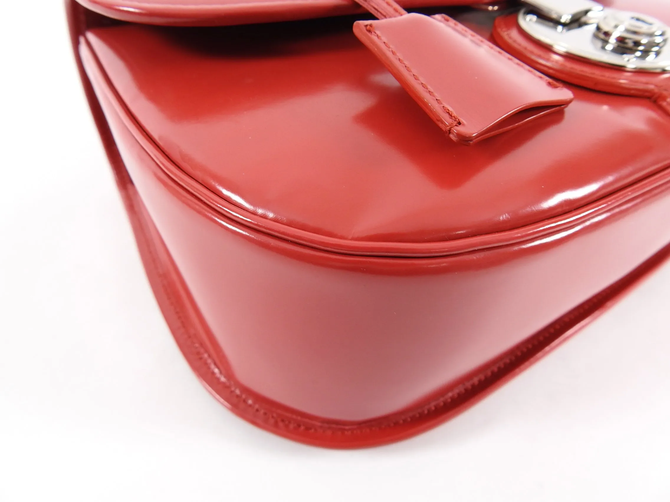 Balenciaga Red Glossy Leather Push Lock Hand Bag