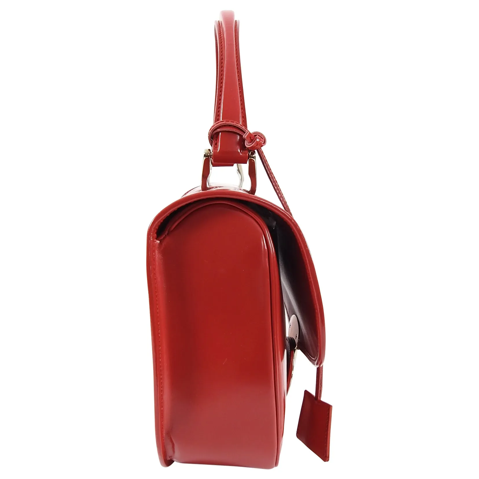 Balenciaga Red Glossy Leather Push Lock Hand Bag