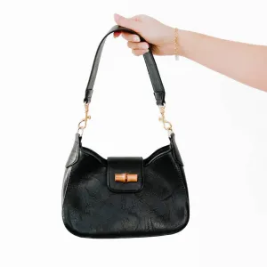 Bamboo Accent Vegan Leather Shoulder Bag Black