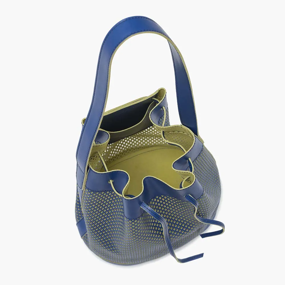 Bella Leather Bucket Bag - Blue Perforated