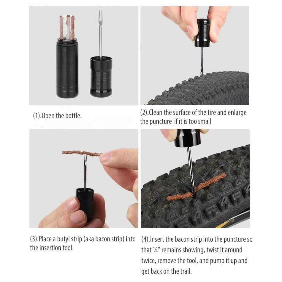 Bike Tubeless Tire Repair Kit Slug Plug Stopper Rubber Bacon Strips and Insertion Tool For Fixing Puncture Flat Road MTB Bicycle