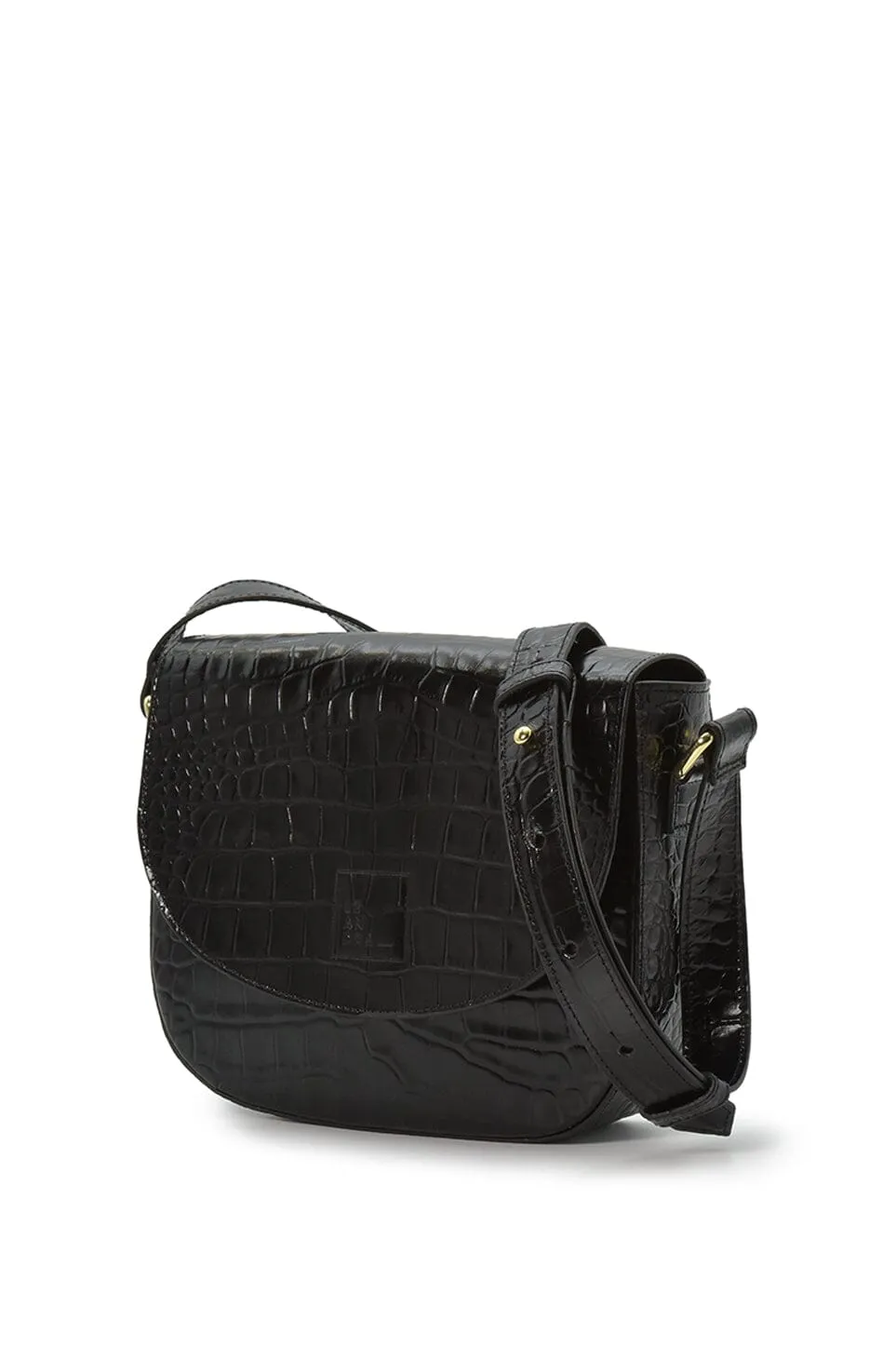 Black Coconut Embossed Leather Flap Crossbody Bag