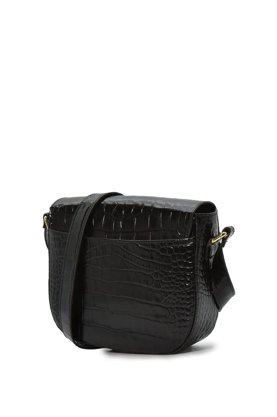 Black Coconut Embossed Leather Flap Crossbody Bag