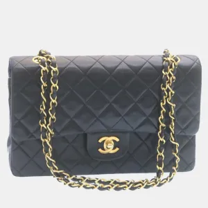 Black Leather Classic Double Flap Bag