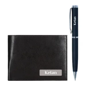 Black PU Leather Wallet and Pen Set - Personalized Gifts for Men