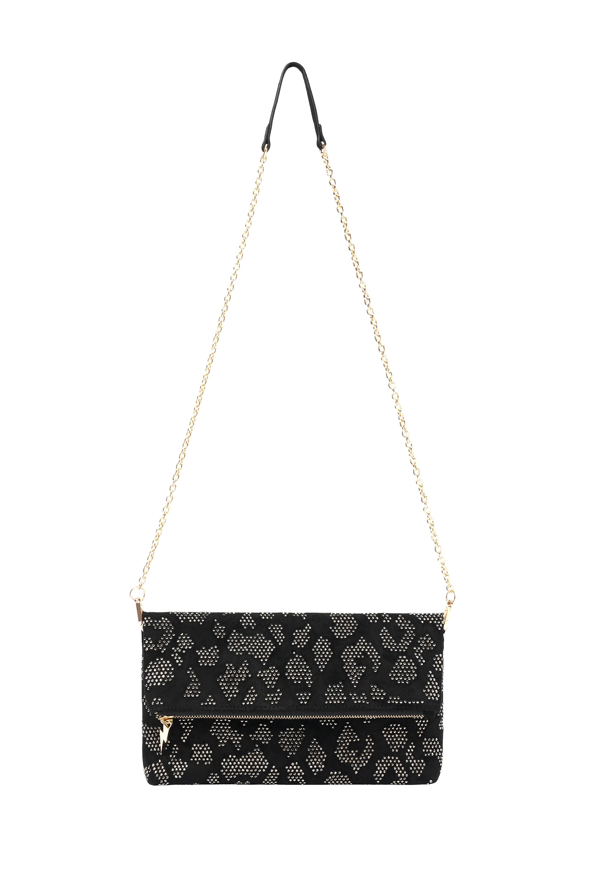 Black with Pewter Hot Fix Leopard Cross Body Bag