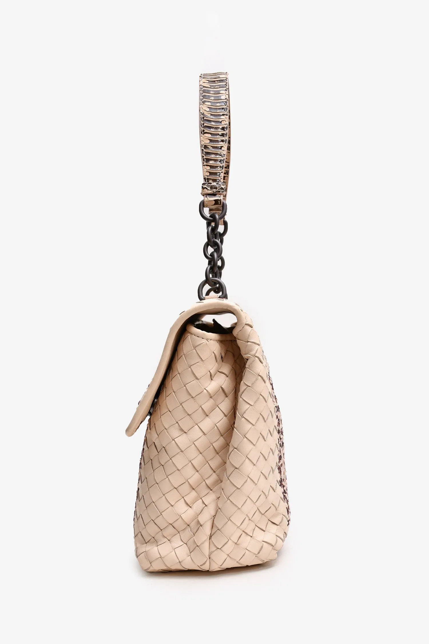 Bottega Veneta Beige Intrecciato Snakeskin Trim Olimpia Shoulder Bag