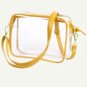 Bridget Clear Purse with Vegan Leather Trim and Straps - Gold