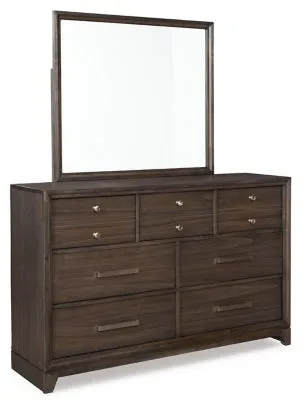 Brueban Queen Panel Bed with 2 Storage Drawers with Mirrored Dresser, Chest and Nightstand